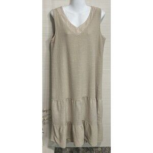Francesca Bettini Italy Textured Natural Linen Cotton Tiered Midi/Maxi Dress M